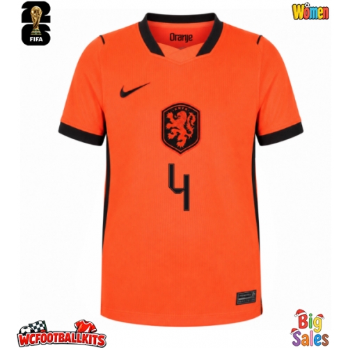 Netherlands Virgil van Dijk #4 Replica Home Stadium Shirt for Women World Cup 2026 Short Sleeve